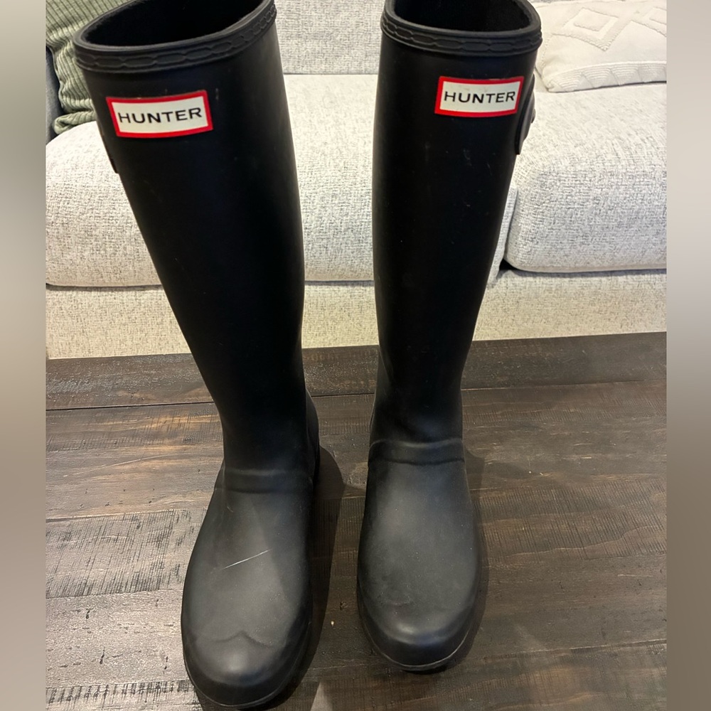 Hunter Black and Gray Women Rain Boots